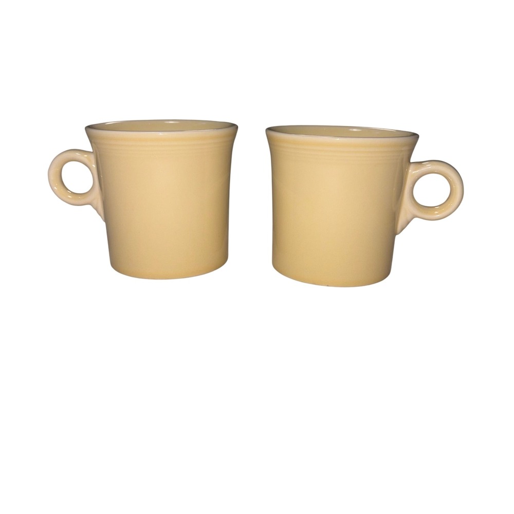 Fiesta HLC USA Yellow Ceramic Coffee Mugs Ring Handle Set of 2 Art Deco Style